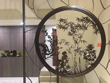 臺(tái)灣客戶(hù)定制家居屏風(fēng) 梅蘭竹菊四君子雙面透雕鐵畫(huà)